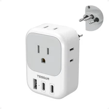 Travel Adapter with 3 USB Ports(2 USB C) 4 US Outlet Type N for USA to Brazilian