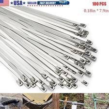 100 Pcs Metal Zip Ties Stainless Steel Heavy Duty Self-Locking Cable Ties 7.9in