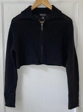 Vintage 90s Y2K Knit Zip Cropped Rolled Hem Sweater Goth Grunge M