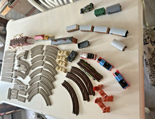 Lot of 59 Thomas Friends Train Cars, 4 Engines, Track Pieces, Buildings