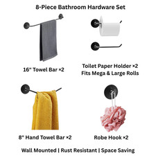 8PCS Bathroom Hardware Set 304 Stainless Steel Towel Bar TP Holder Robe Hook