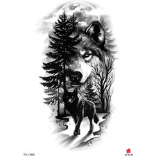 Temporary Large Realistic Wolf Forest Black Tattoo Art Body Waterproof Sticker