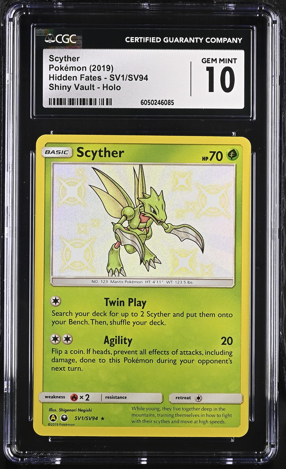 CGC 10 Scyther 2019 Hidden Fates SV1/SV94 Shiny Vault Holo Pokemon Card psa