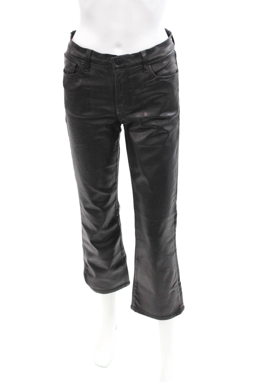 J Brand Womens Zipper Fly High Rise Coated Straight Leg Jeans Black Size 27Free Shipping in US $100+ Orders | $6.95 Orders Below