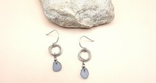 Sterling Silver Artisan Seaglass Dangle Earrings Sky Blue