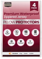 Set of 4 Waterproof Pillow Protectors with Zipper Standard Size White , Ultr...