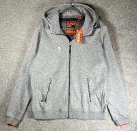Superdry Endurance Mens XL Grey Marl Full Zip Hoodie Orange Label Gym Tech New 