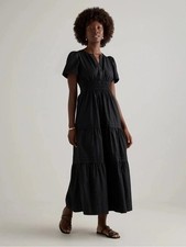 Quince NWT 100% Organic Cotton Poplin Tiered Maxi Dress Sz XS Black