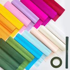 65Pcs Crepe Paper Flower DIY Kits, 14 Rolls Rainbow Colors Crepe Paper Rolls 8Ft