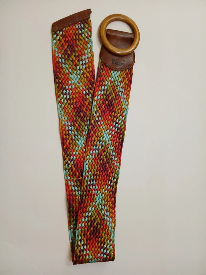 Cinto de couro fóssil trançado colorido multicolorido feminino tamanho médio - Imagem 4 de 4