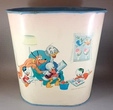 Vintage Disney Metal Trash Can Pluto, Huey, Dewey & Louie Copyright 1961 RARE!