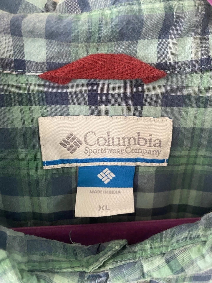 Columbia Mens XL Plaid Button Down Shirt Long Sleeve Blue Green Cotton EUC Work - Image 2 of 4