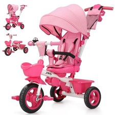 JMMD 7 in 1 Tricycle Stroller with Push Handle, Baby Trike with 360 Swivel S...