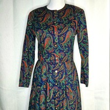 Talbots x Sara Cambell 80s Jeweltone Paisley Button Front Midi Tea Length Dress