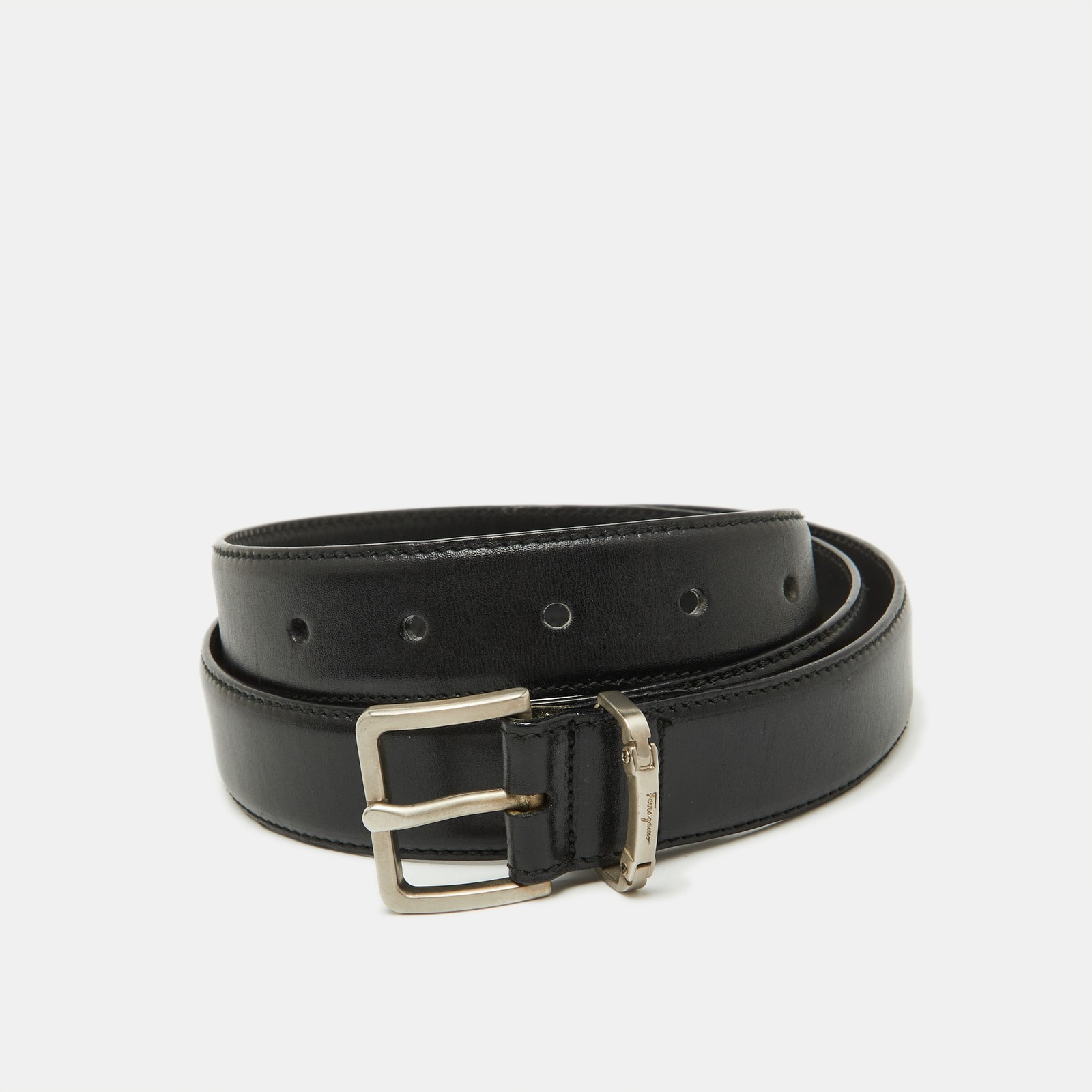 Salvatore Ferragamo Black Leather Buckle Belt 85cm for Men