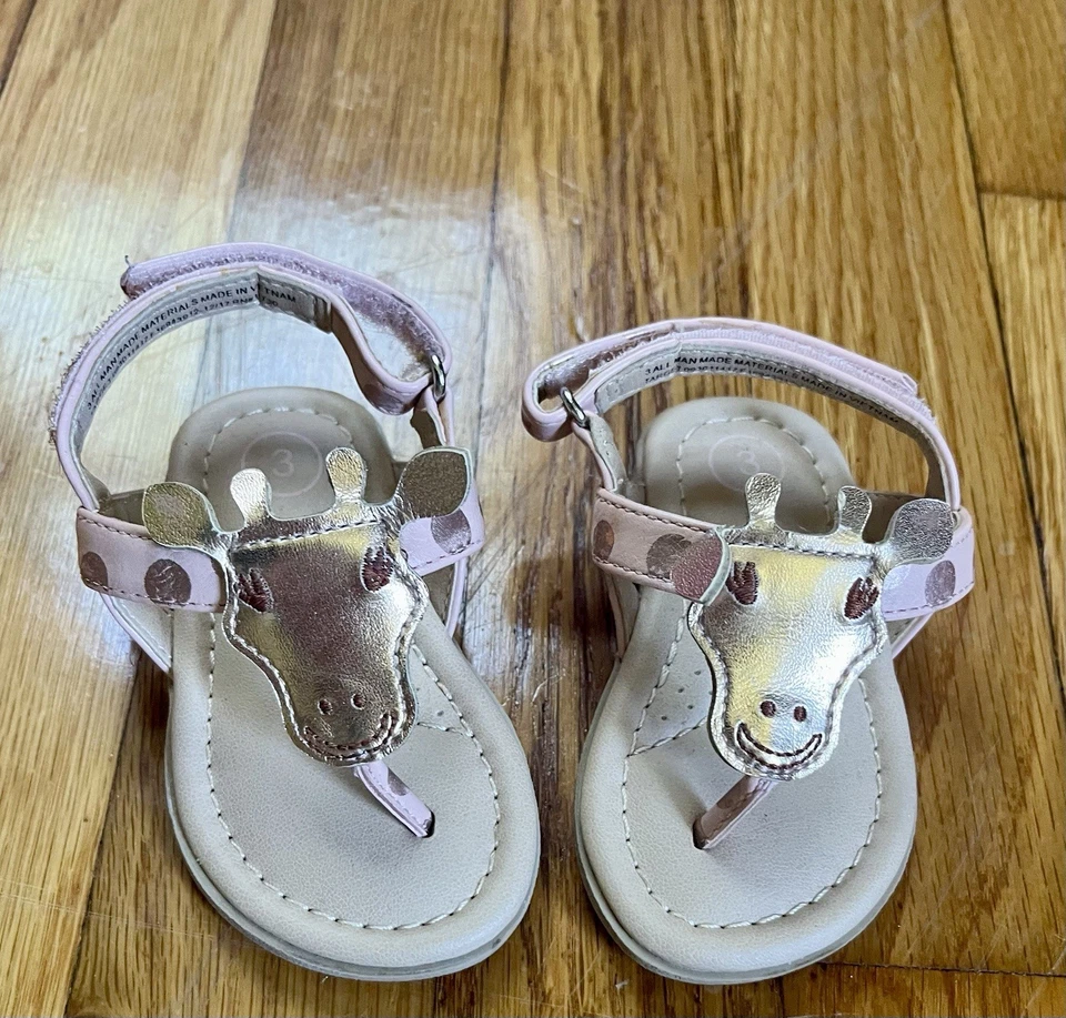 Сандалии-стринги Ezra Giraffe подлинные детские Oshkosh розовое золото размер 3 - Изображение 2 из 3