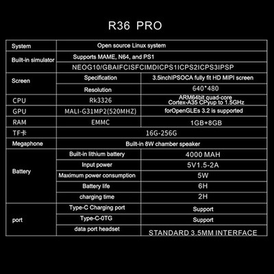R36PRO Handheld-Retro-Spielkonsole 128 GB 3,5---Bildschirm Tragbarer Ta3740