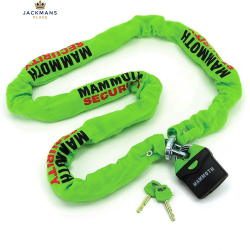 Mammoth Motorcycle Chain and Padlock Heavy Duty 10mm Thick Hardened Green
