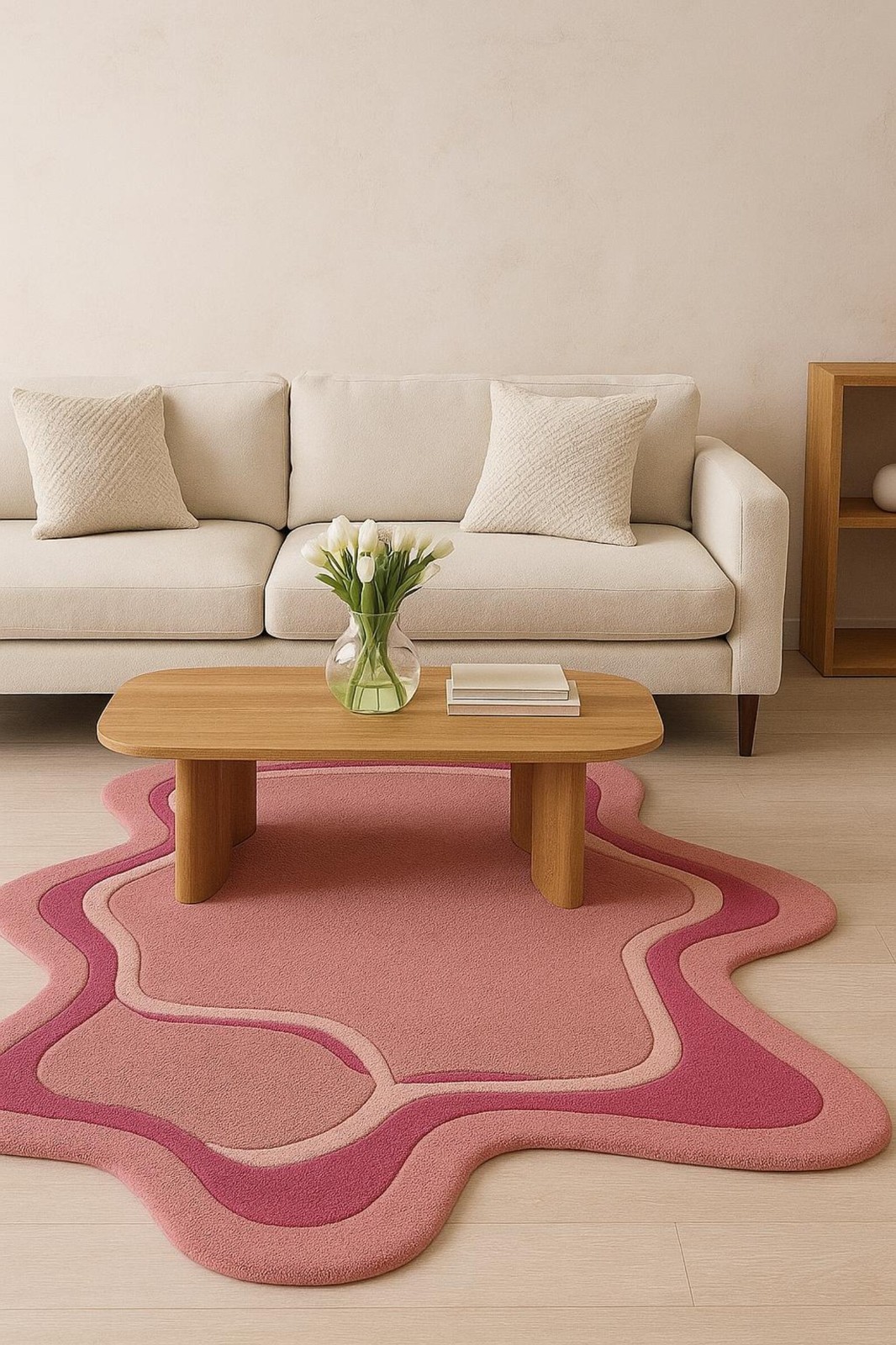 Hand Tufted Wool And Cotton Rug Color Pink Handmade Design Carpet Rug