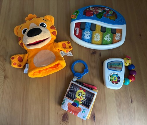 Baby Einstein Developmental Toy LOT Musical Piano Tiger Puppet Crinkle Book