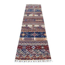 2'4"x9'2" Khorjin Design Super Kazak Tribal Pure Wool Hand Knotted Rug R52851