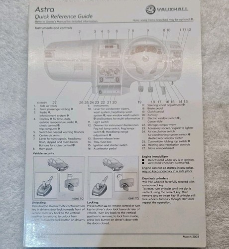 98-03 VAUXHALL ASTRA OWNERS HANDBOOK MANUAL & WALLET Print 2003 Ref585 - Picture 5 of 6