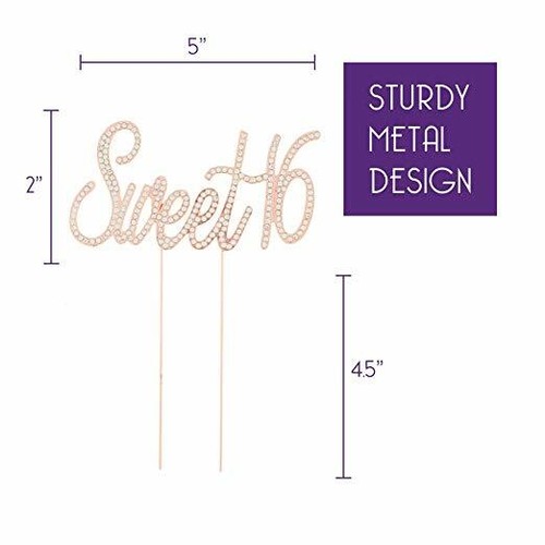 Sweet 16 Cake Topper Rose Gold Rhinestone 16th Birthday (Rose Gold) - Picture 2 of 5