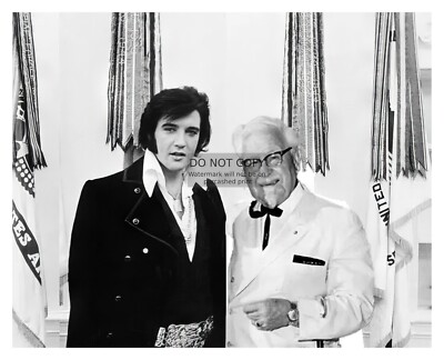 ELVIS PRESLEY AND COLONEL SANDERS KFC 8X10 B&W CELEBRITY