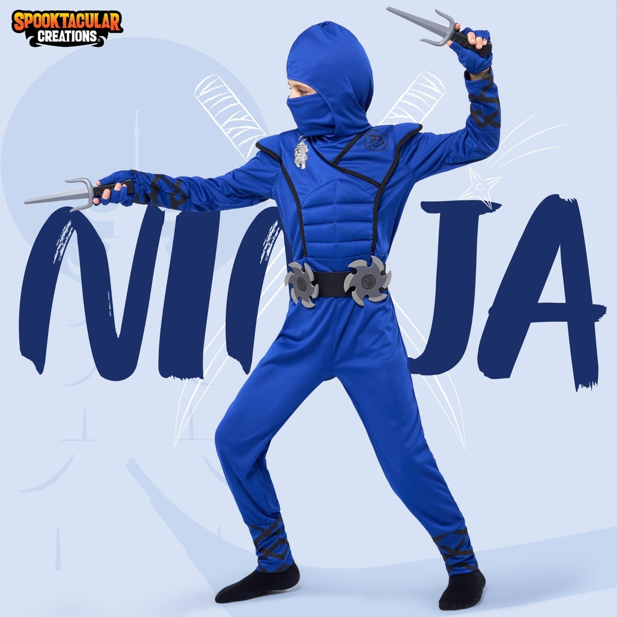Spooktacular Creations Ninja Costume for Kids Deluxe Blue Medium8