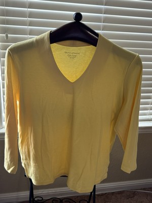 Draper's & Damon's Essential 3/4 Sleeve Tee Womens Petite Large Lemon Yellow