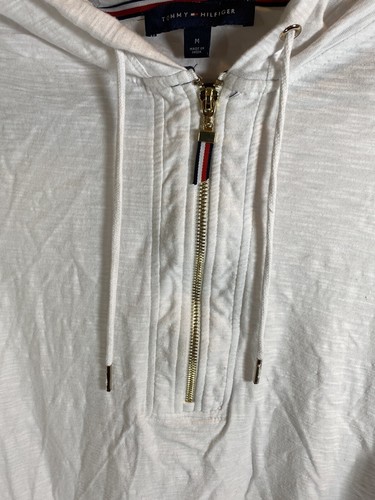 Tommy Hilfiger Sweatshirt Womens Medium White 1/2 Zip Pullover Hoodie Ladies - Picture 2 of 7