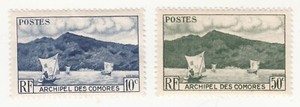 Comoro Islands 1950. Archipelago. Anjouan Bay and Boats 10c & 50c. Sc# 30-31 MNH
