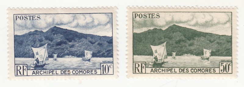 Comoro Islands 1950. Archipelago. Anjouan Bay and Boats 10c & 50c. Sc# 30-31 MNH