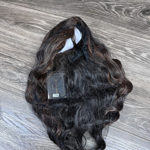 ENTRANCED STYLES Dark Brown Synthetic Wig w/ Bangs & Long Wavy Blonde Highlights - Picture 9 of 10