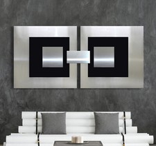 ORIGINAL Abstrakt METALL BILD Modern Schwarz Grau über Sofa Couch Wandbild XXL