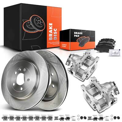 Rear Disc Brake Rotors & Pads + Caliper for Ford Explorer Taurus Lincoln MKS MKT
