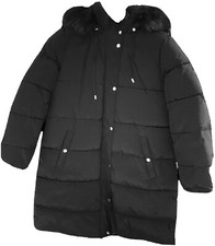 Longline Padded Coat With Faux Fur Trim Hood Size 18