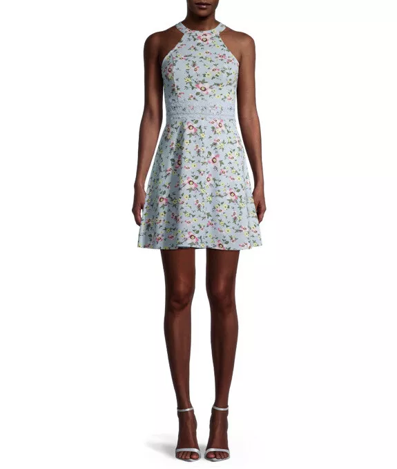 Juniors' Halter Neck Skater Dress - No Boundries Large, Blue Floral XXXL  193290696296 | eBay