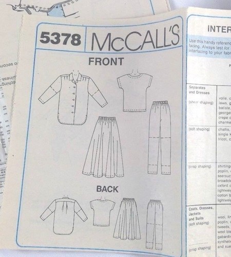 McCall's pattern 5378 Misses Shirt Top Skirt Pants or Shorts size D 1991 - Picture 5 of 8