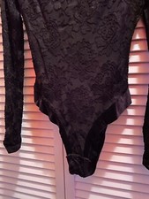 Vintage Elegant LaPerla Black Body Suit Velvet/Lace Pattern Velvet Trim, Small