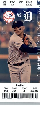 New York Yankees  vs Detroit Tigers 8/24/2017 Ticket - Gary Sanchez HR / 2 RUNS.