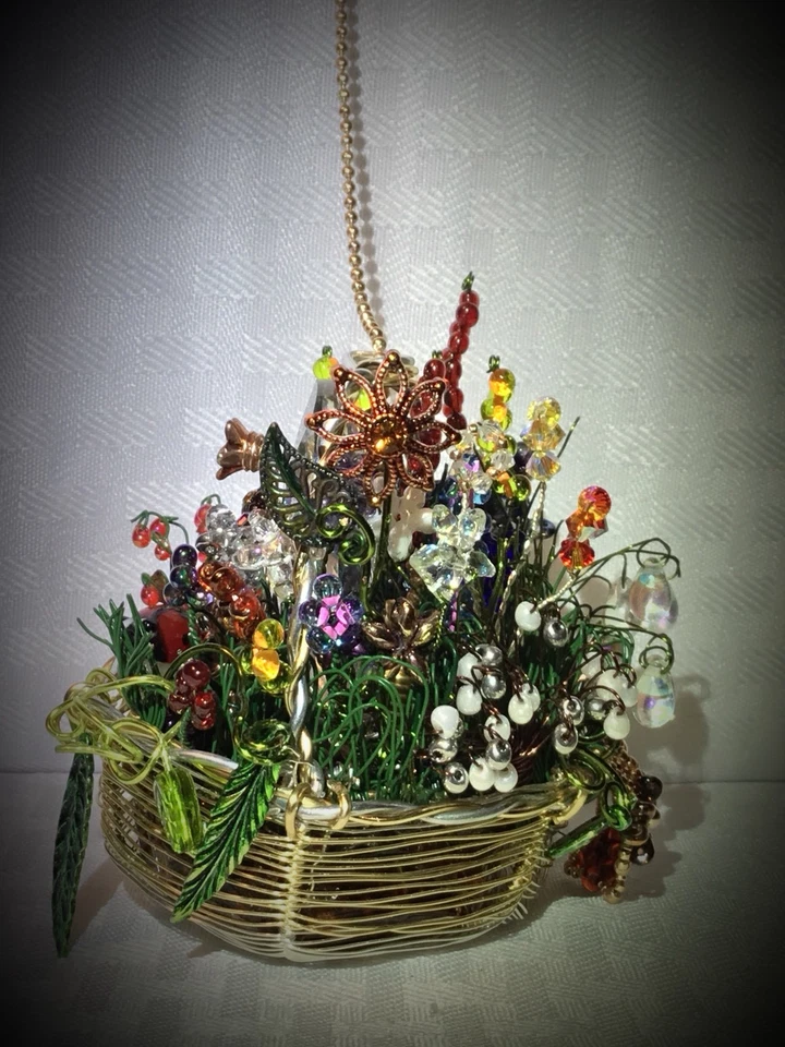 Ventilador de techo artesanal cesta de flores tirador hecho con Swarovski dorado claro Foto 3 de 4