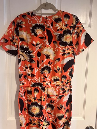 J Crew Collection Silk Jumpsuit Hibiscus Floral Short Sleeve Sz 2 V-Neck Pockets - Picture 4 of 8
