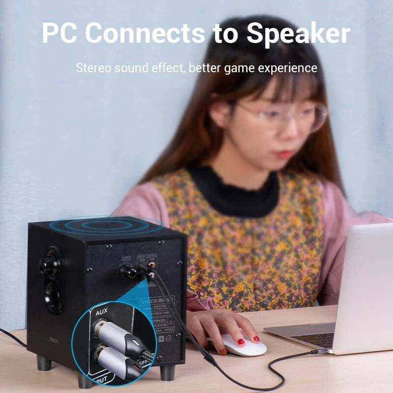 PURE OFC SHIELDED AUX 3.5mm Jack to 2 RCA Audio Cable Twin Phono Speaker Stereo - Image 4 of 4