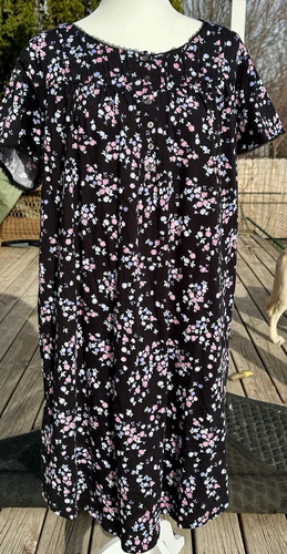 Aria Collection Floral Midi Nightgown Size XL Black Pink Pockets Prairie NWT