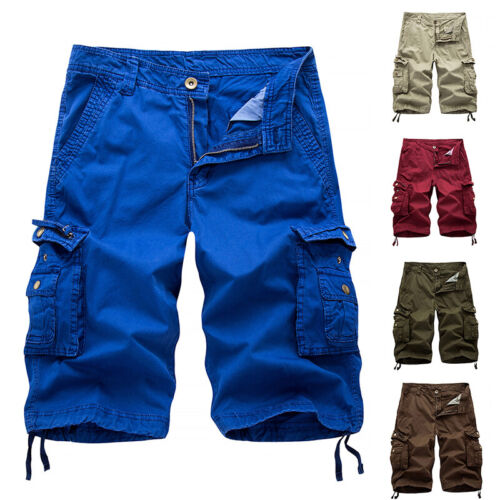 Summer Men Cargo Shorts Combat Twill Work Chino Knee Length Pants Pockets CA - Foto 6 di 22
