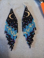 Tribal Earrings Native Large Boho American Seed Beads Handmade Earring