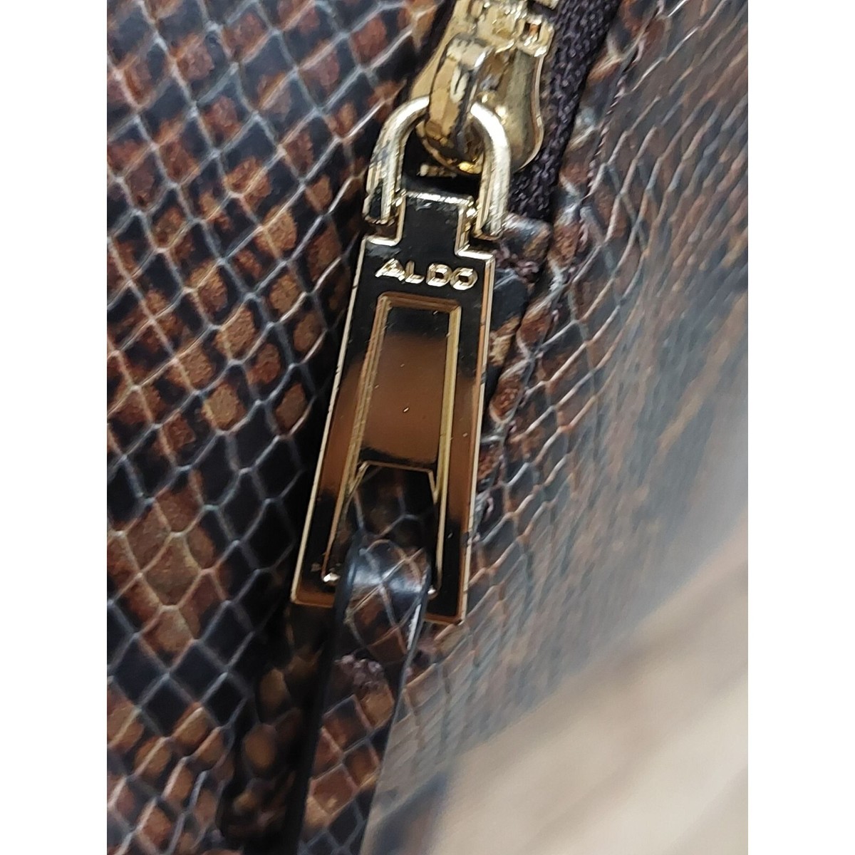 ALDO Brown & Gold Snakeskin Print Faux Leather Backpack Adjustable Straps ALDO Brown & Gold Snakeskin Print Faux Leather Backpack  main image 2