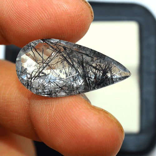 15.55 Cts Natural Tourmaline Rutile Quartz Untreated 27mmx14mm Pear Cut Gemstone - Picture 3 of 11