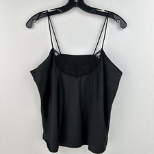 Vintage Aubade Cami Satin Lace Womens M Lingerie Spaghetti Straps Black